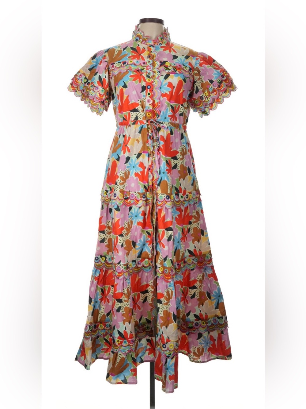 CeliaB Freya Dress Floral Tiered Midi Dress Scalloped XL Anthropologie Dress
